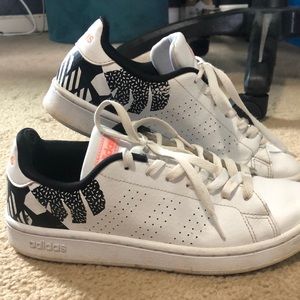 White Adidas with Pink & Black Accent Sneakers